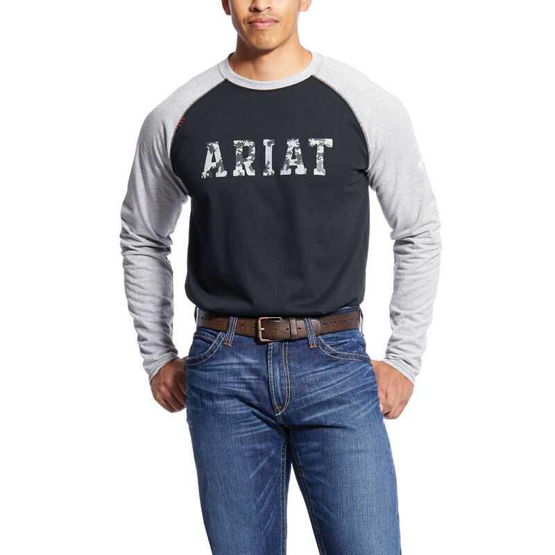 Camisetas Ariat Fr Baseball Logo Gris/Negras Hombre - Chile 934-LCHTSX